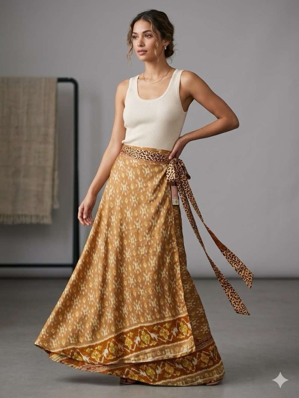 Bohemian Tiered reversible wrap in Mustard Floral